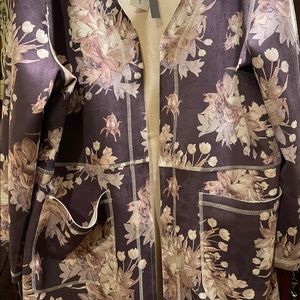 Flower printed faux Suede jacket